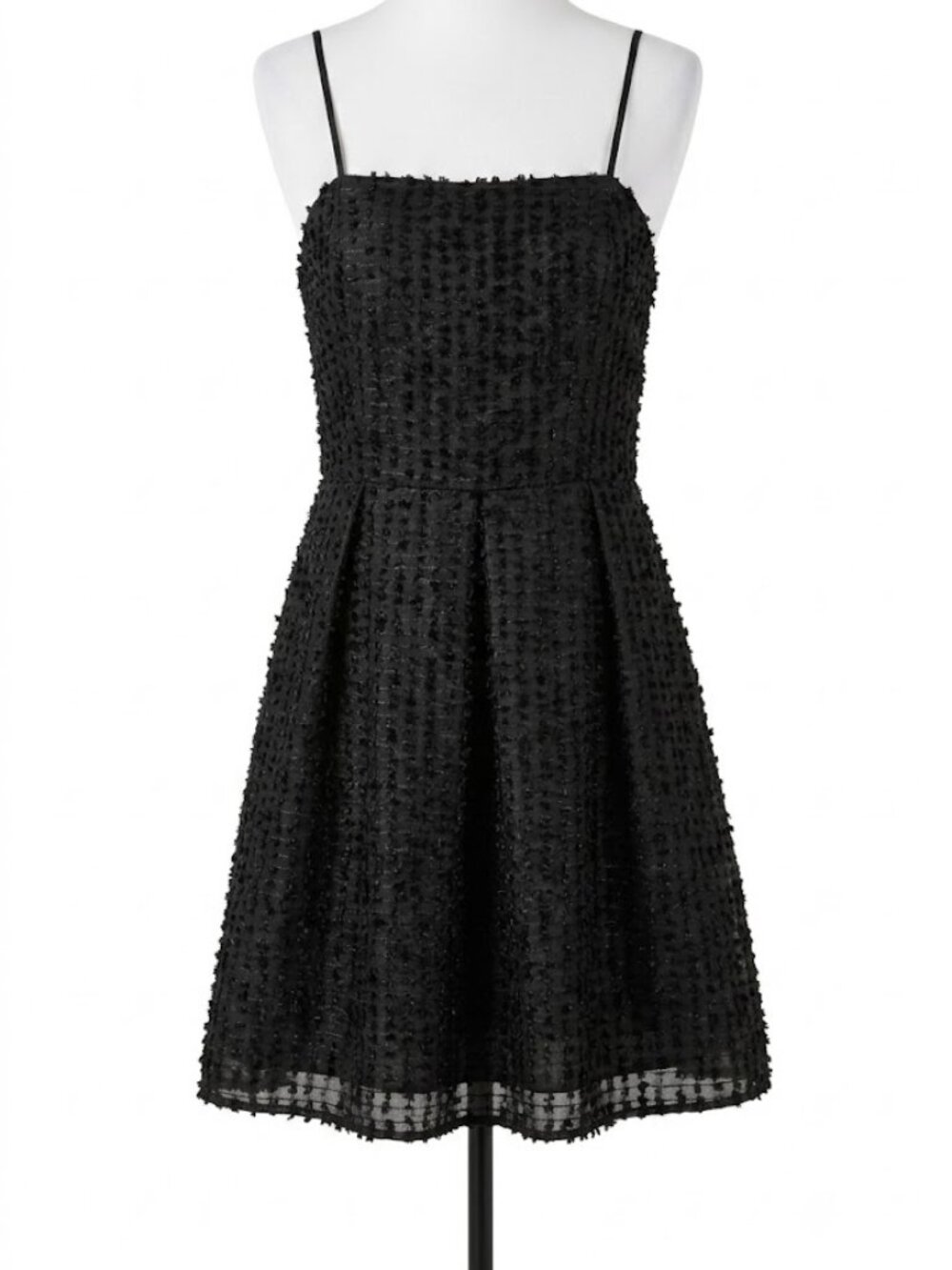 Versona NEW Textured pleated A-line spaghetti strap Little black Dress, sz M
